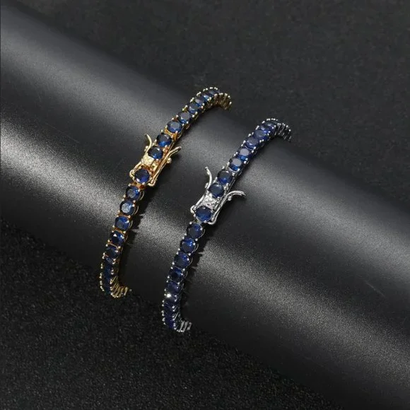 14K Gold Womens 2ct Blue Sapphire Gemstone Tennis Bracelet 14 K Silver Jewelry - Picture 8 of 9